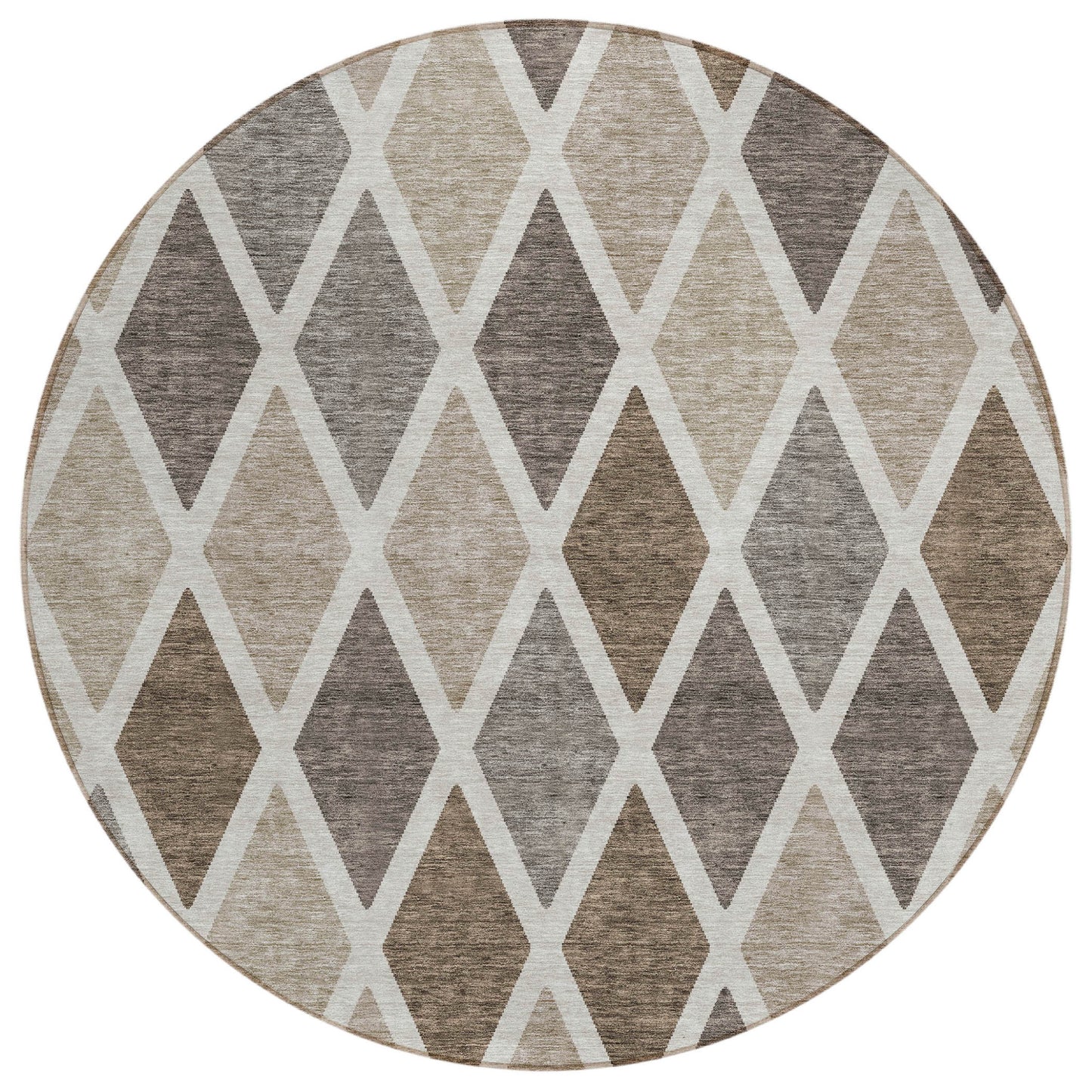 Tabselect Home Line 8' Beige Gray And Brown Round Geometric Washable Indoor Outdoor Area Rug