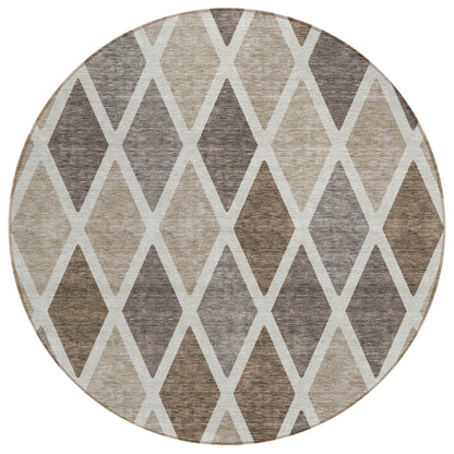 Tabselect Home Line 8' Beige Gray And Brown Round Geometric Washable Indoor Outdoor Area Rug
