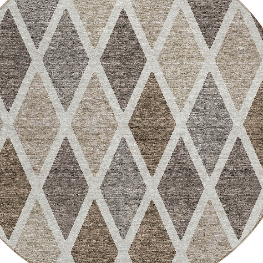 Tabselect Home Line 8' Beige Gray And Brown Round Geometric Washable Indoor Outdoor Area Rug