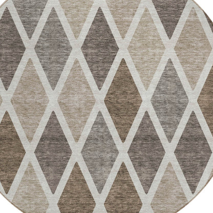 Tabselect Home Line 8' Beige Gray And Brown Round Geometric Washable Indoor Outdoor Area Rug