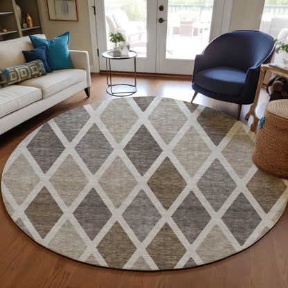 Tabselect Home Line 8' Beige Gray And Brown Round Geometric Washable Indoor Outdoor Area Rug