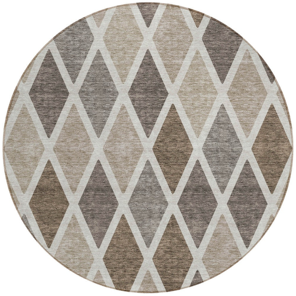 Tabselect Home Line 8' Beige Gray And Brown Round Geometric Washable Indoor Outdoor Area Rug