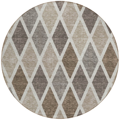 Tabselect Home Line 8' Beige Gray And Brown Round Geometric Washable Indoor Outdoor Area Rug