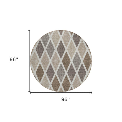 Tabselect Home Line 8' Beige Gray And Brown Round Geometric Washable Indoor Outdoor Area Rug