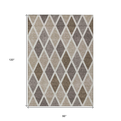 Tabselect Home Line 8' X 10' Beige Gray And Brown Geometric Washable Indoor Outdoor Area Rug