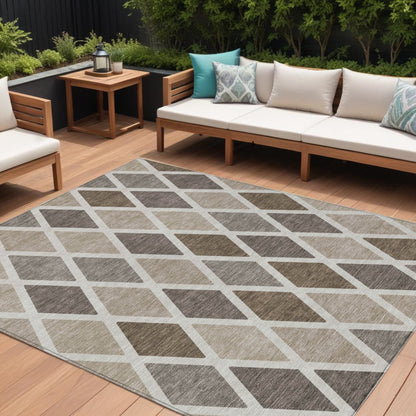 Tabselect Home Line 8' X 10' Beige Gray And Brown Geometric Washable Indoor Outdoor Area Rug