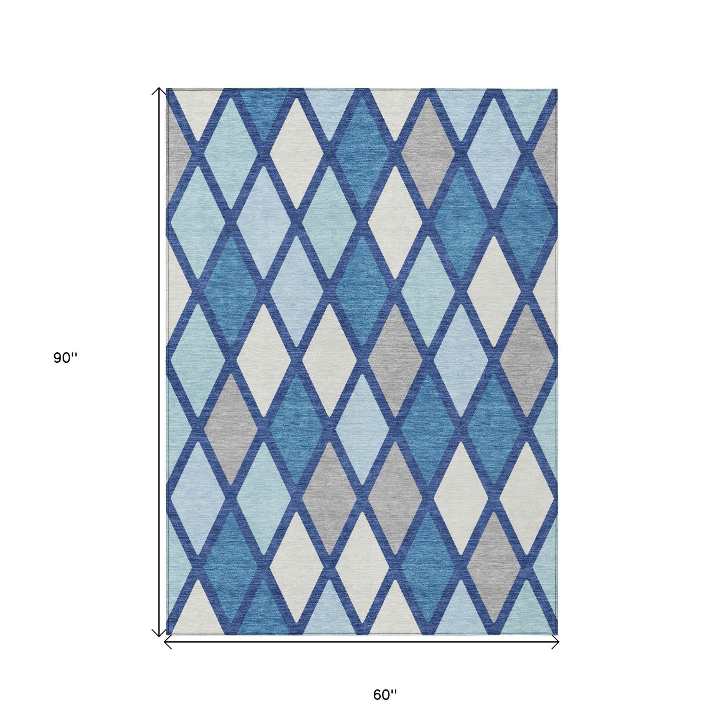 Tabselect Home Line 5' X 8' Navy Blue Sky Blue And Ivory Geometric Washable Indoor Outdoor Area Rug