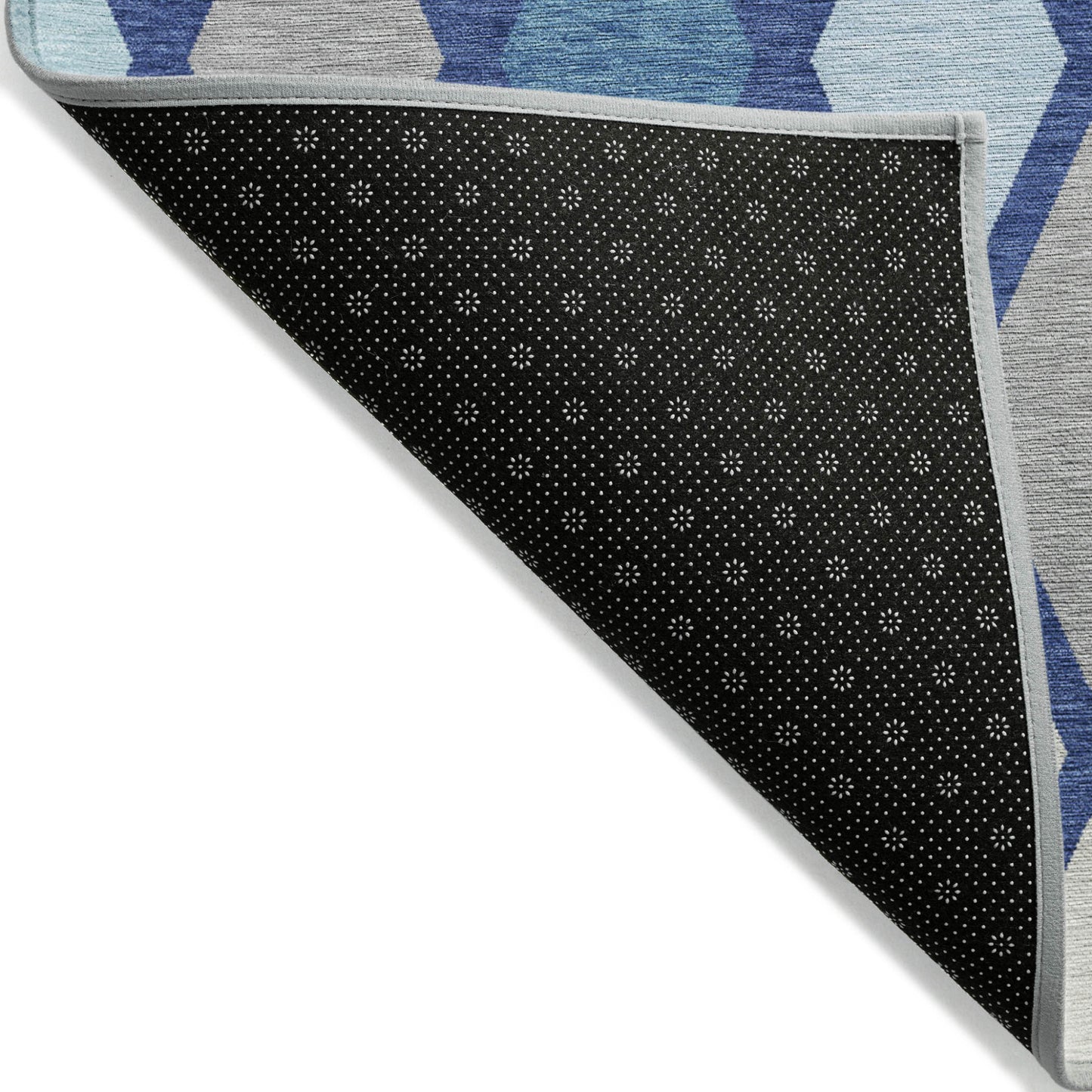 Tabselect Home Line 5' X 8' Navy Blue Sky Blue And Ivory Geometric Washable Indoor Outdoor Area Rug