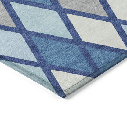 Tabselect Home Line 5' X 8' Navy Blue Sky Blue And Ivory Geometric Washable Indoor Outdoor Area Rug