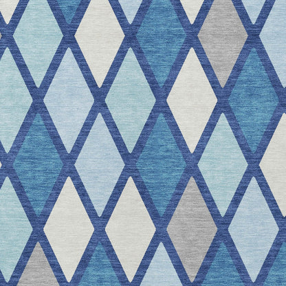 Tabselect Home Line 5' X 8' Navy Blue Sky Blue And Ivory Geometric Washable Indoor Outdoor Area Rug