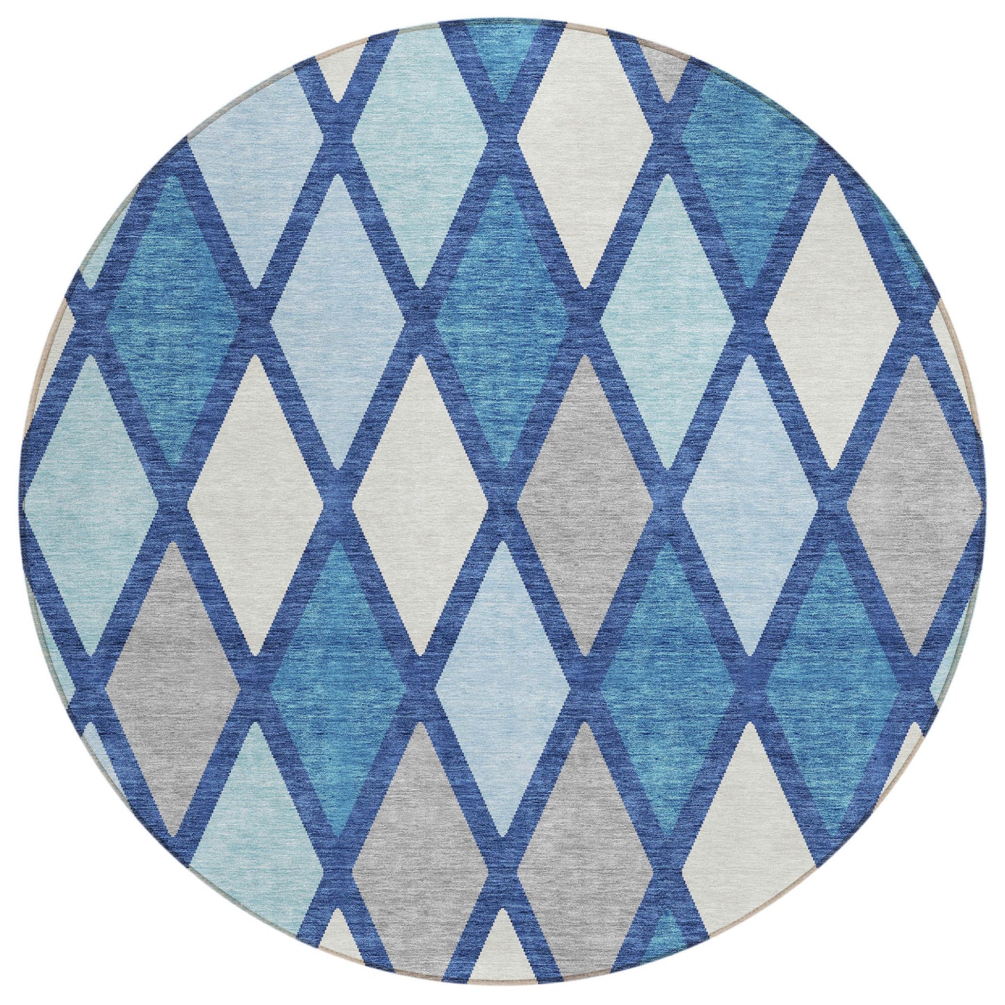 Tabselect Home Line 8' Navy Blue Sky Blue And Ivory Round Geometric Washable Indoor Outdoor Area Rug