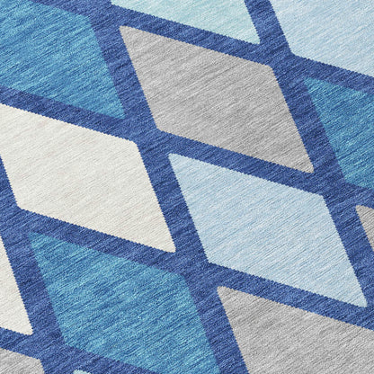 Tabselect Home Line 8' Navy Blue Sky Blue And Ivory Round Geometric Washable Indoor Outdoor Area Rug