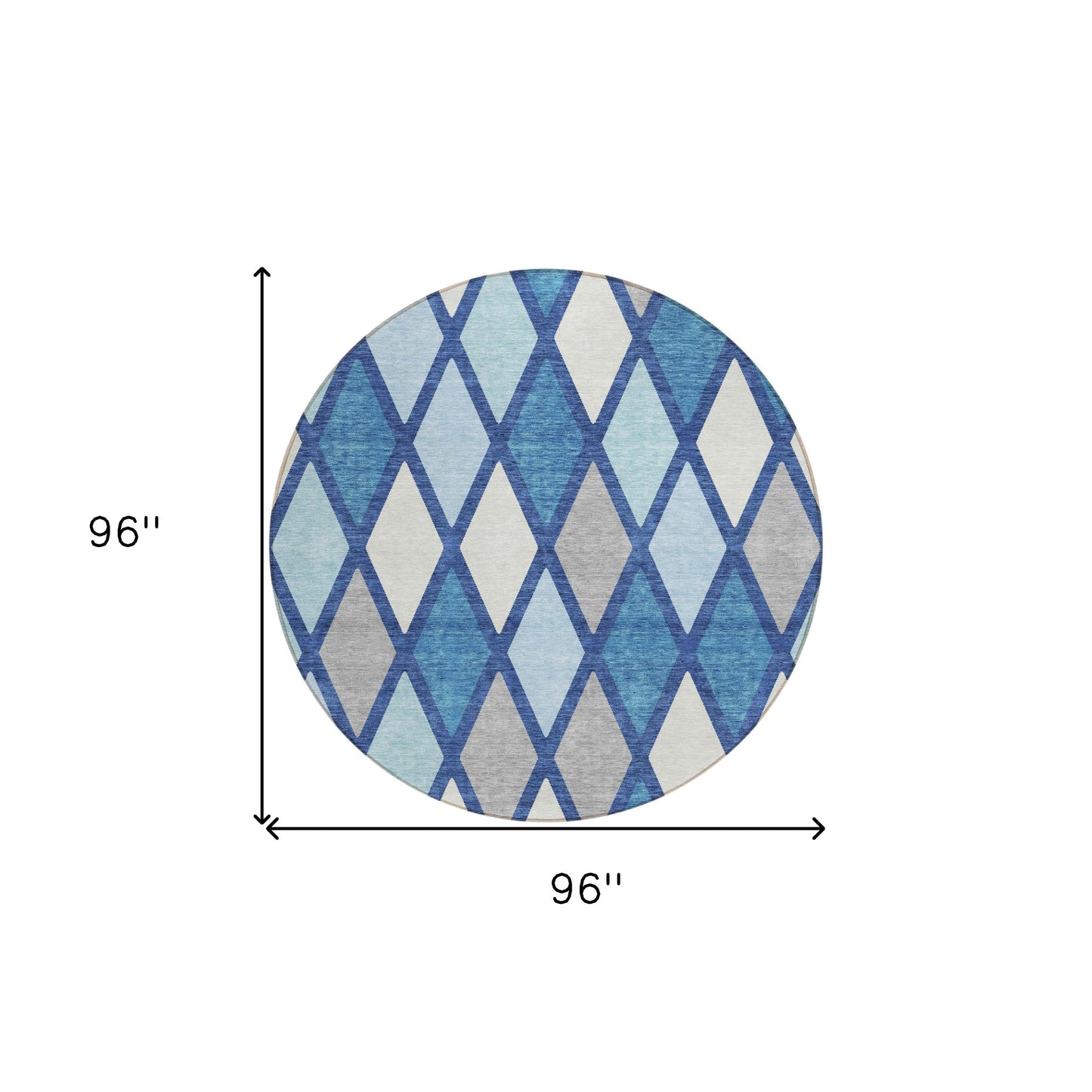 Tabselect Home Line 8' Navy Blue Sky Blue And Ivory Round Geometric Washable Indoor Outdoor Area Rug