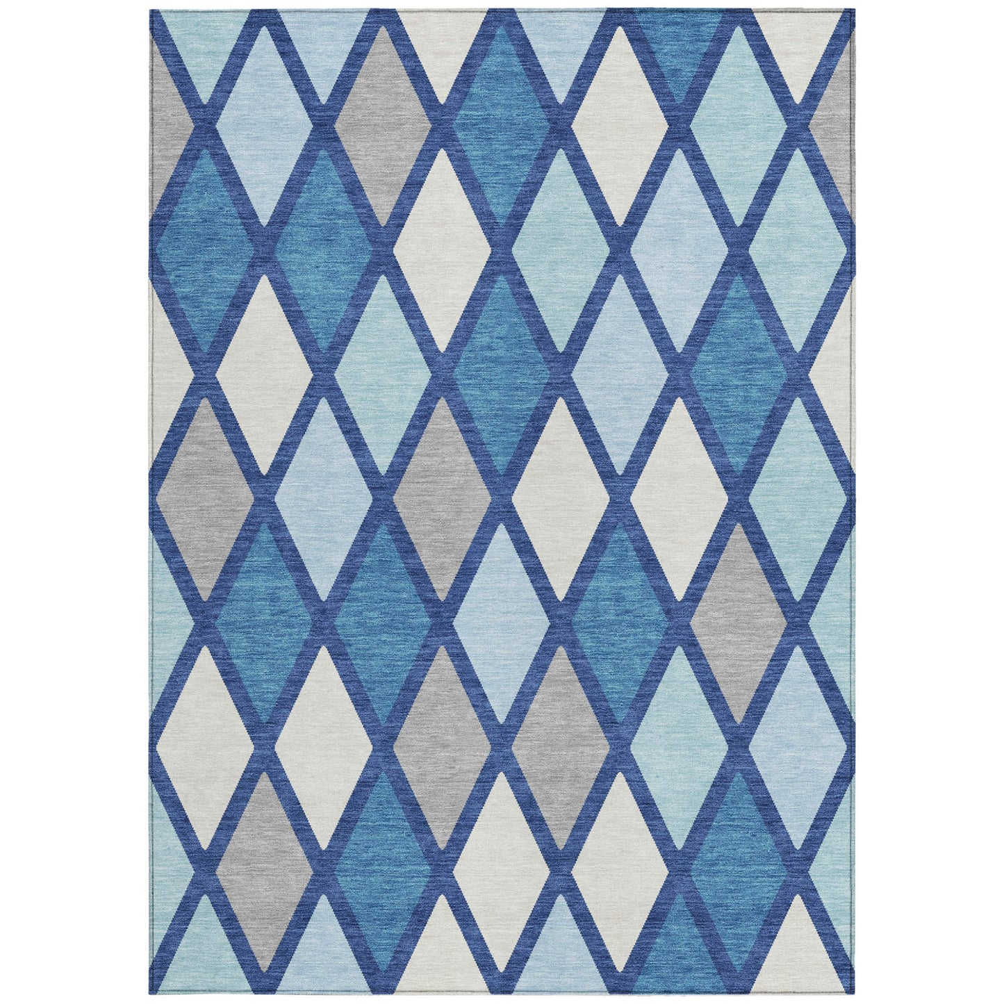 Tabselect Home Line 8' X 10' Navy Blue Sky Blue And Ivory Geometric Washable Indoor Outdoor Area Rug