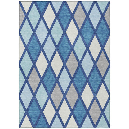 Tabselect Home Line 8' X 10' Navy Blue Sky Blue And Ivory Geometric Washable Indoor Outdoor Area Rug