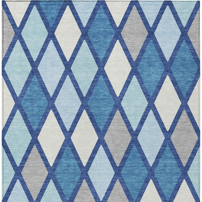 Tabselect Home Line 8' X 10' Navy Blue Sky Blue And Ivory Geometric Washable Indoor Outdoor Area Rug