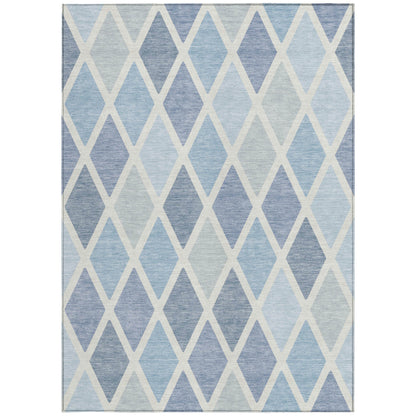 Tabselect Home Line 5' X 8' Sky Blue And Ivory Geometric Washable Indoor Outdoor Area Rug