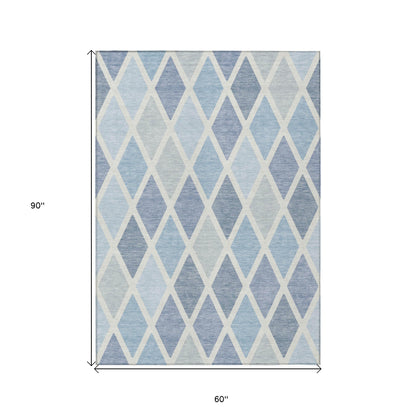 Tabselect Home Line 5' X 8' Sky Blue And Ivory Geometric Washable Indoor Outdoor Area Rug