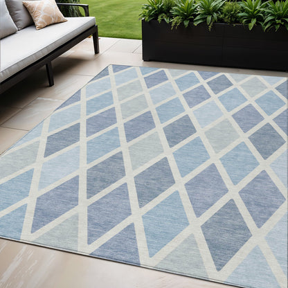 Tabselect Home Line 5' X 8' Sky Blue And Ivory Geometric Washable Indoor Outdoor Area Rug