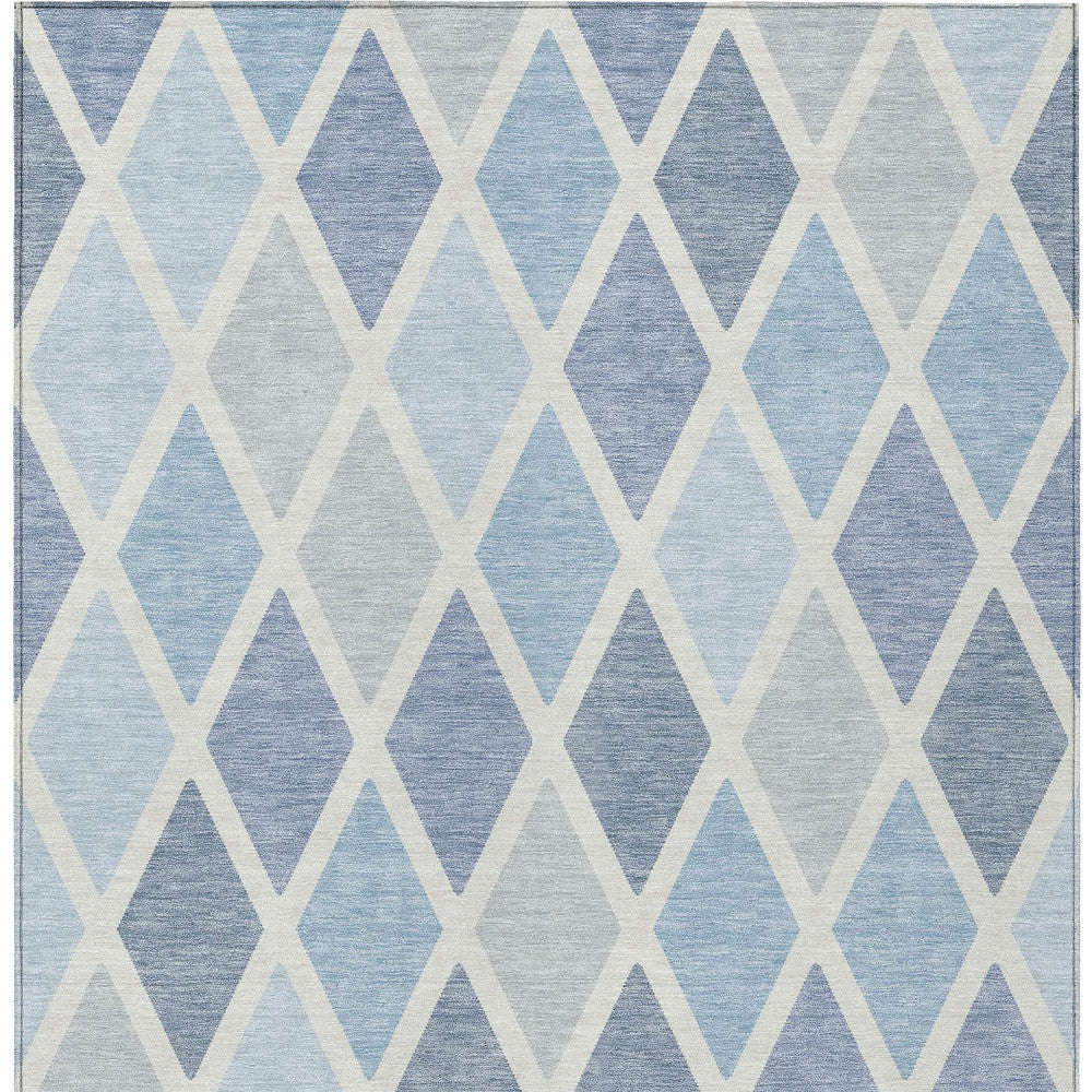Tabselect Home Line 5' X 8' Sky Blue And Ivory Geometric Washable Indoor Outdoor Area Rug