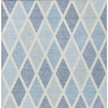 Tabselect Home Line 5' X 8' Sky Blue And Ivory Geometric Washable Indoor Outdoor Area Rug