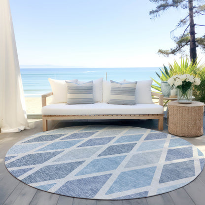 Tabselect Home Line 8' Sky Blue And Ivory Round Geometric Washable Indoor Outdoor Area Rug
