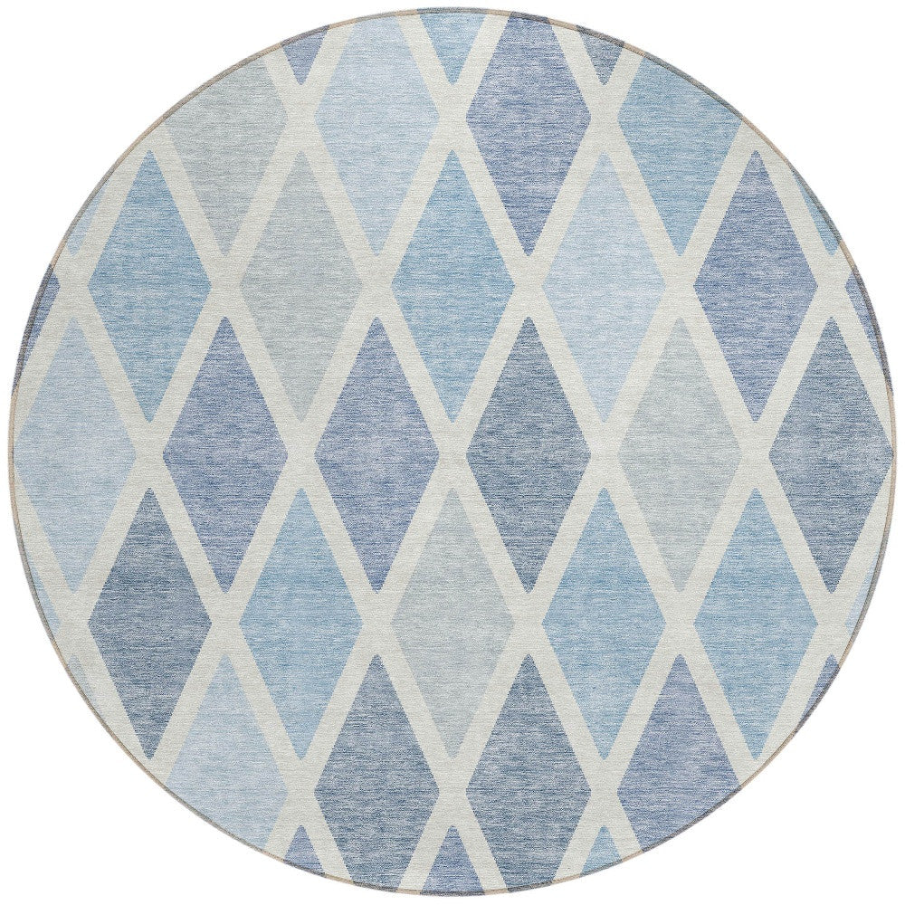 Tabselect Home Line 8' Sky Blue And Ivory Round Geometric Washable Indoor Outdoor Area Rug