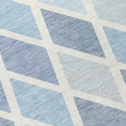 Tabselect Home Line 8' Sky Blue And Ivory Round Geometric Washable Indoor Outdoor Area Rug