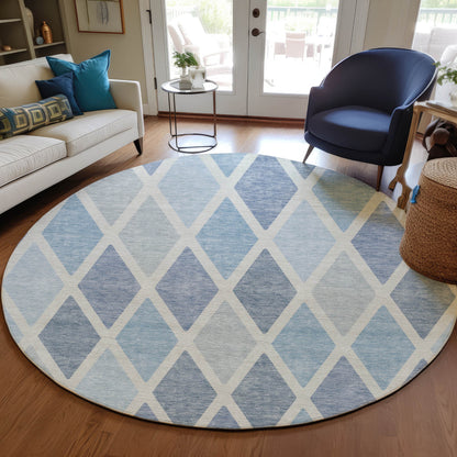 Tabselect Home Line 8' Sky Blue And Ivory Round Geometric Washable Indoor Outdoor Area Rug