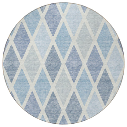 Tabselect Home Line 8' Sky Blue And Ivory Round Geometric Washable Indoor Outdoor Area Rug