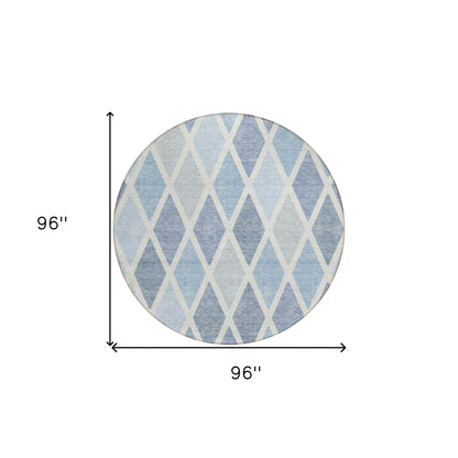 Tabselect Home Line 8' Sky Blue And Ivory Round Geometric Washable Indoor Outdoor Area Rug
