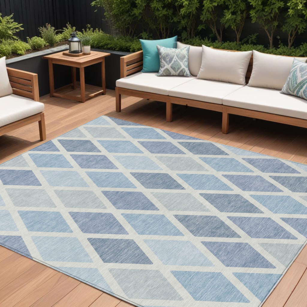 Tabselect Home Line 8' X 10' Sky Blue And Ivory Geometric Washable Indoor Outdoor Area Rug