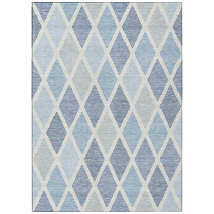 Tabselect Home Line 8' X 10' Sky Blue And Ivory Geometric Washable Indoor Outdoor Area Rug