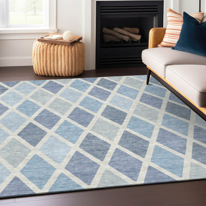 Tabselect Home Line 8' X 10' Sky Blue And Ivory Geometric Washable Indoor Outdoor Area Rug