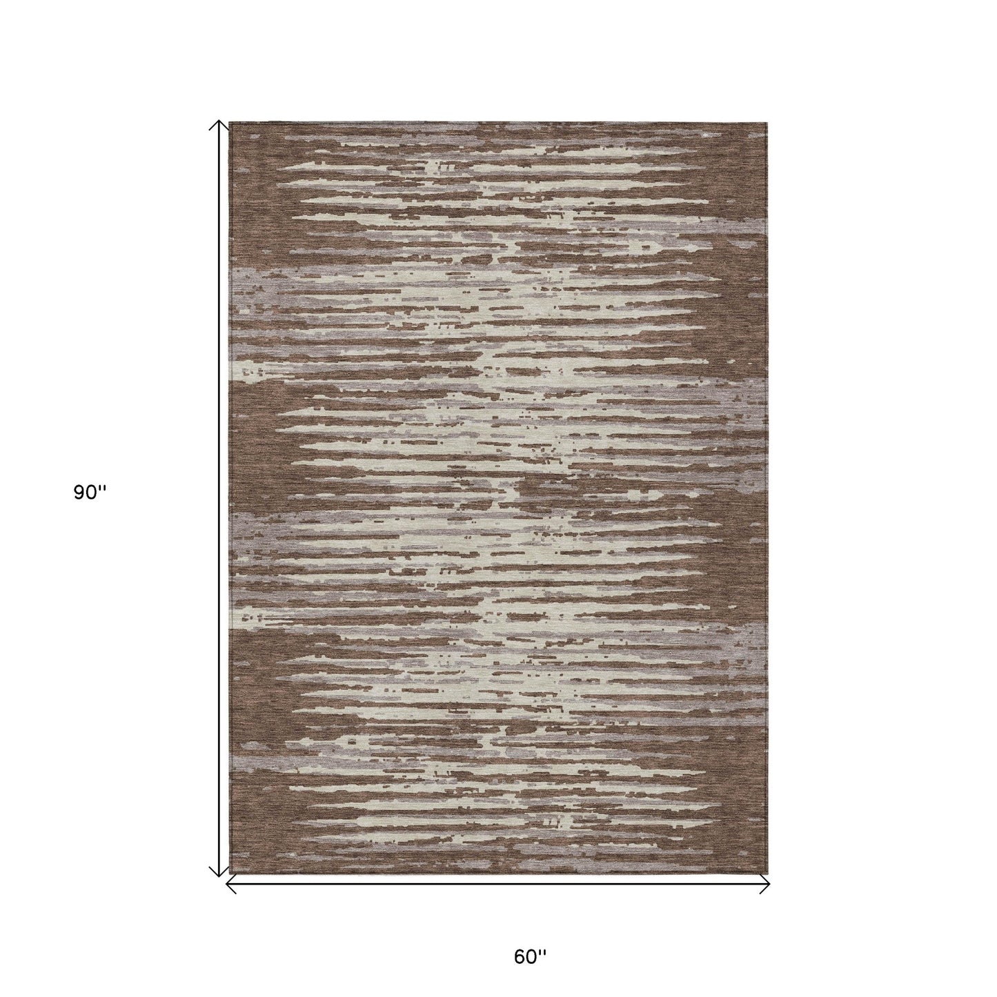 Tabselect Home Line 5' X 8' Brown Beige And Ivory Striped Washable Indoor Outdoor Area Rug