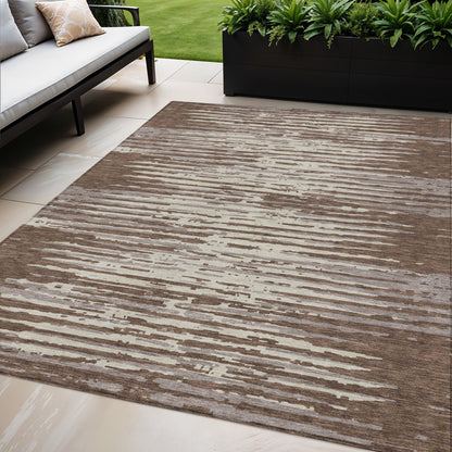 Tabselect Home Line 5' X 8' Brown Beige And Ivory Striped Washable Indoor Outdoor Area Rug