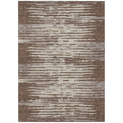 Tabselect Home Line 5' X 8' Brown Beige And Ivory Striped Washable Indoor Outdoor Area Rug