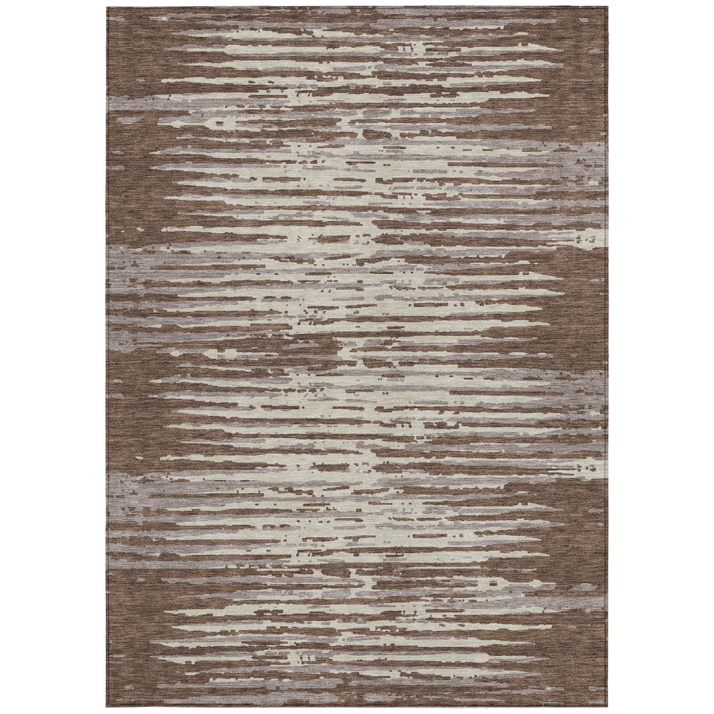 Tabselect Home Line 5' X 8' Brown Beige And Ivory Striped Washable Indoor Outdoor Area Rug