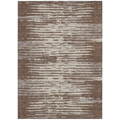 Tabselect Home Line 5' X 8' Brown Beige And Ivory Striped Washable Indoor Outdoor Area Rug