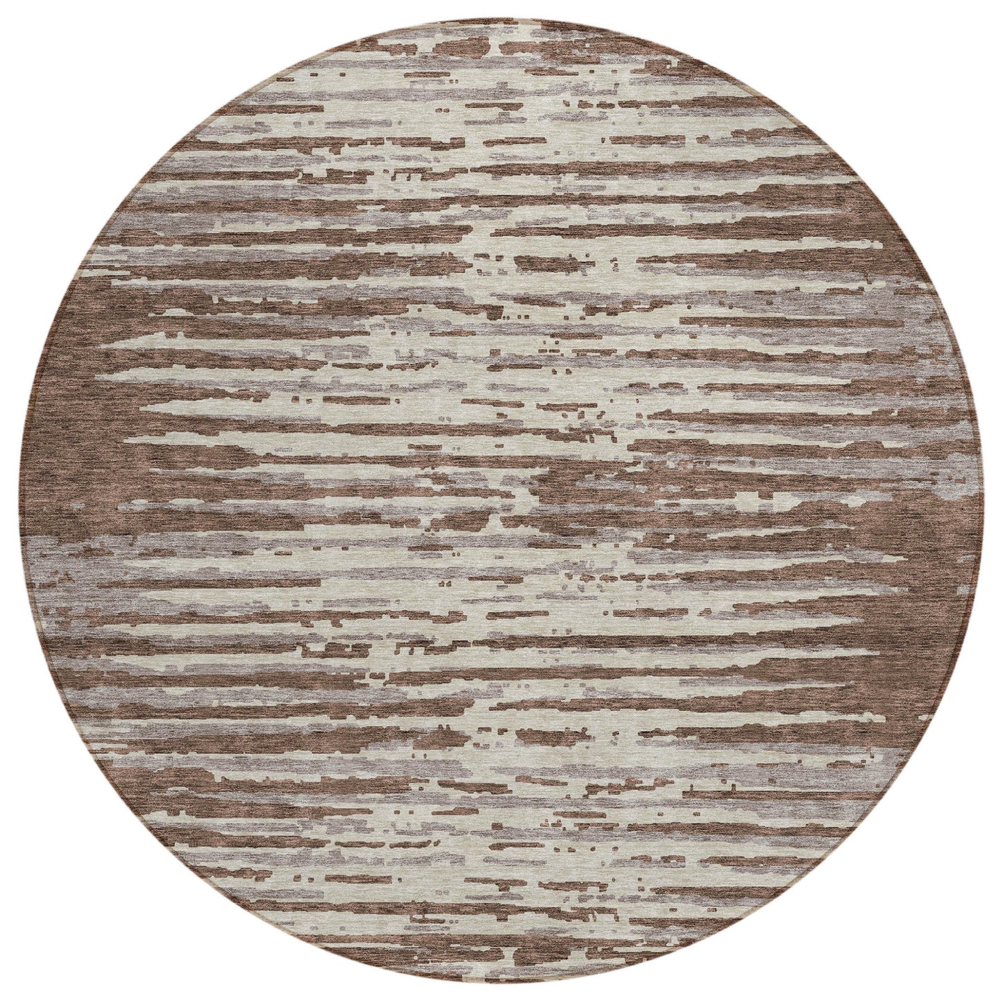 Tabselect Home Line 8' Brown Beige And Ivory Round Striped Washable Indoor Outdoor Area Rug