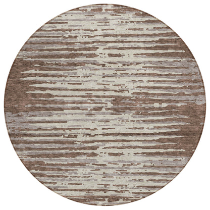 Tabselect Home Line 8' Brown Beige And Ivory Round Striped Washable Indoor Outdoor Area Rug