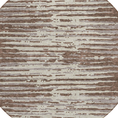 Tabselect Home Line 8' Brown Beige And Ivory Round Striped Washable Indoor Outdoor Area Rug