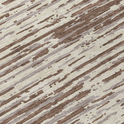 Tabselect Home Line 8' Brown Beige And Ivory Round Striped Washable Indoor Outdoor Area Rug