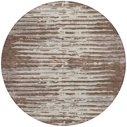 Tabselect Home Line 8' Brown Beige And Ivory Round Striped Washable Indoor Outdoor Area Rug