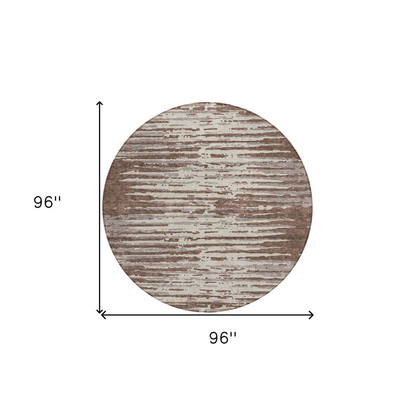 Tabselect Home Line 8' Brown Beige And Ivory Round Striped Washable Indoor Outdoor Area Rug