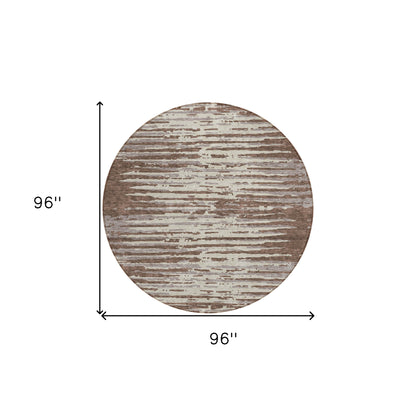 Tabselect Home Line 8' Brown Beige And Ivory Round Striped Washable Indoor Outdoor Area Rug