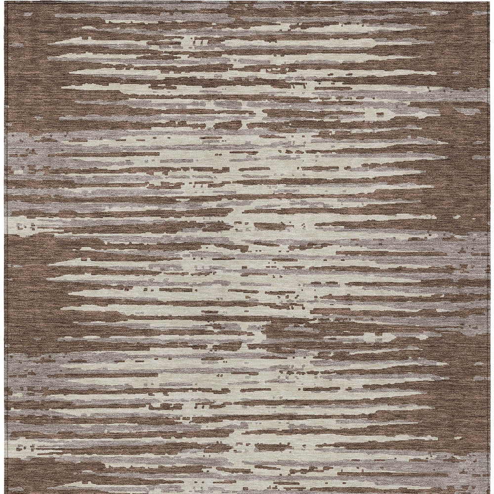 Tabselect Home Line 8' X 10' Brown Beige And Ivory Striped Washable Indoor Outdoor Area Rug
