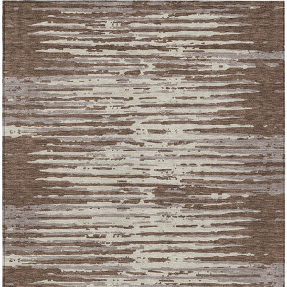 Tabselect Home Line 8' X 10' Brown Beige And Ivory Striped Washable Indoor Outdoor Area Rug