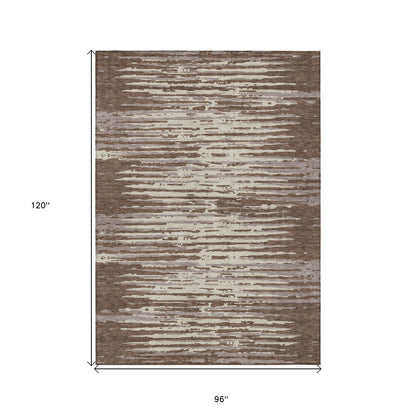Tabselect Home Line 8' X 10' Brown Beige And Ivory Striped Washable Indoor Outdoor Area Rug