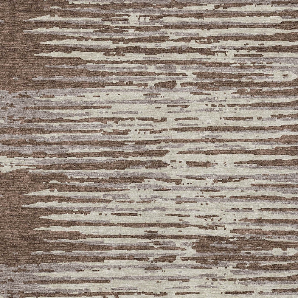 Tabselect Home Line 8' X 10' Brown Beige And Ivory Striped Washable Indoor Outdoor Area Rug